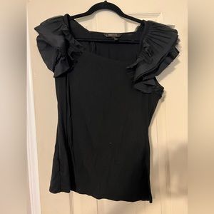 BCBG Maxazria Black Ruffle Sleeve Top